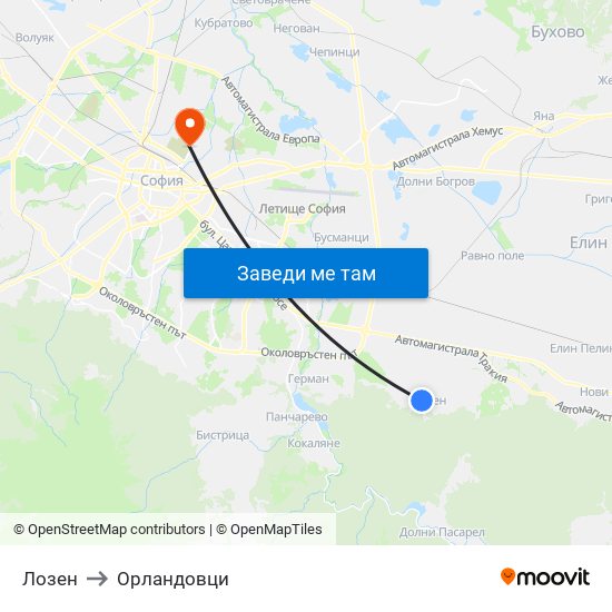 Лозен to Орландовци map