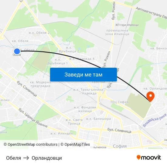 Обеля to Орландовци map