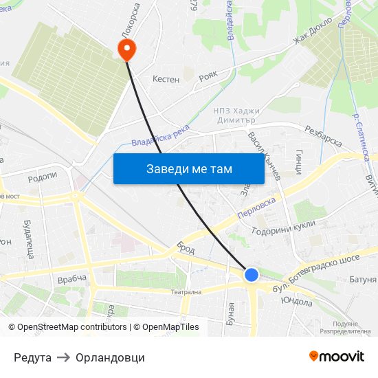 Редута to Орландовци map