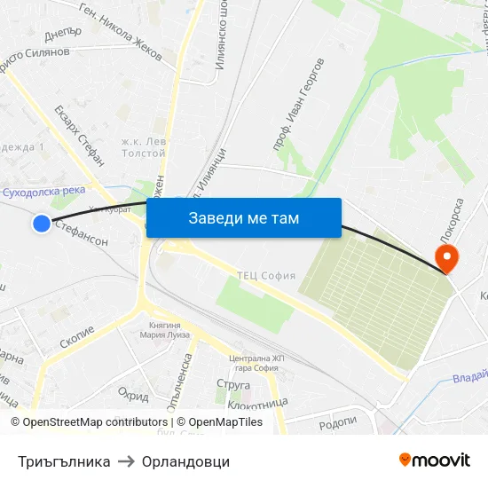 Триъгълника to Орландовци map