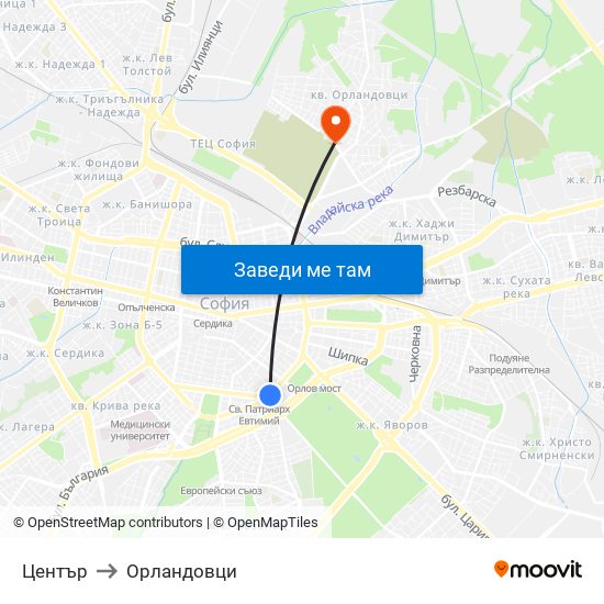 Център to Орландовци map