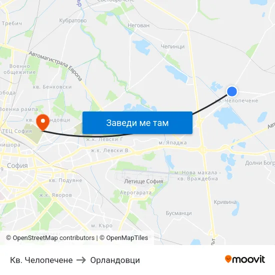 Кв. Челопечене to Орландовци map