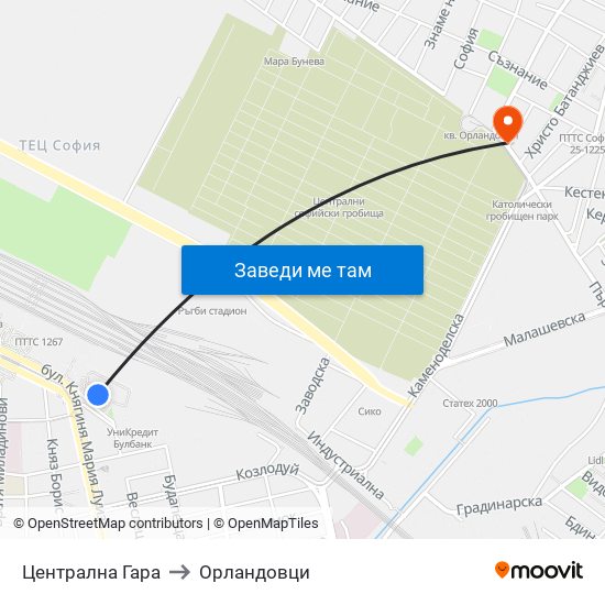 Централна Гара to Орландовци map