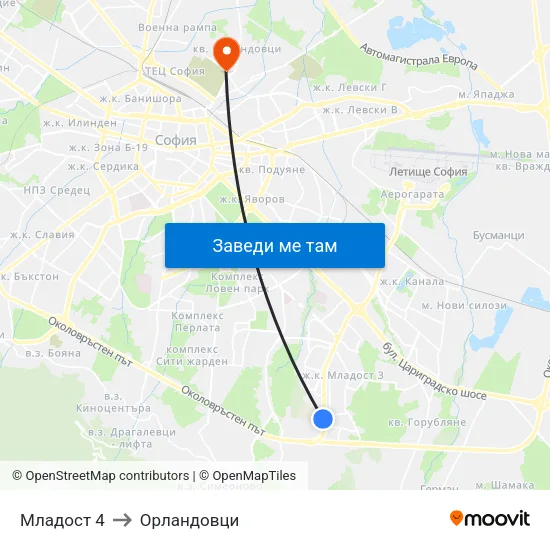 Младост 4 to Орландовци map