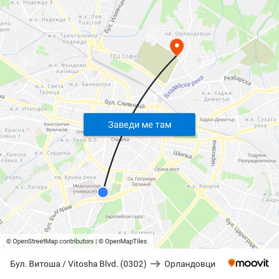 Бул. Витоша / Vitosha Blvd. (0302) to Орландовци map