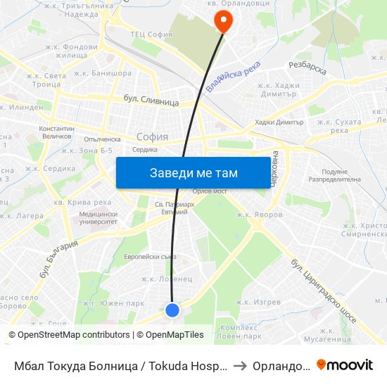 Мбал Токуда Болница / Tokuda Hospital (0206) to Орландовци map