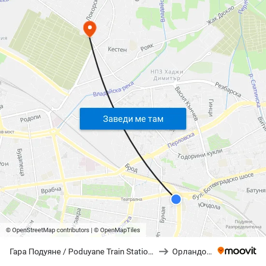 Гара Подуяне / Poduyane Train Station (0468) to Орландовци map