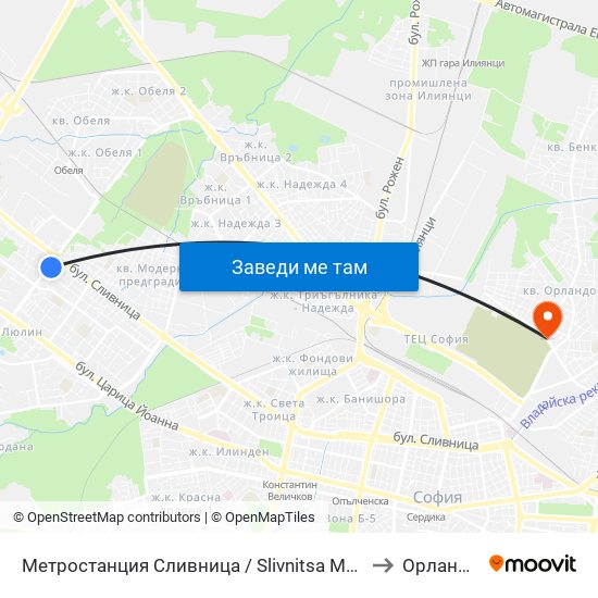 Метростанция Сливница / Slivnitsa Metro Station (1063) to Орландовци map