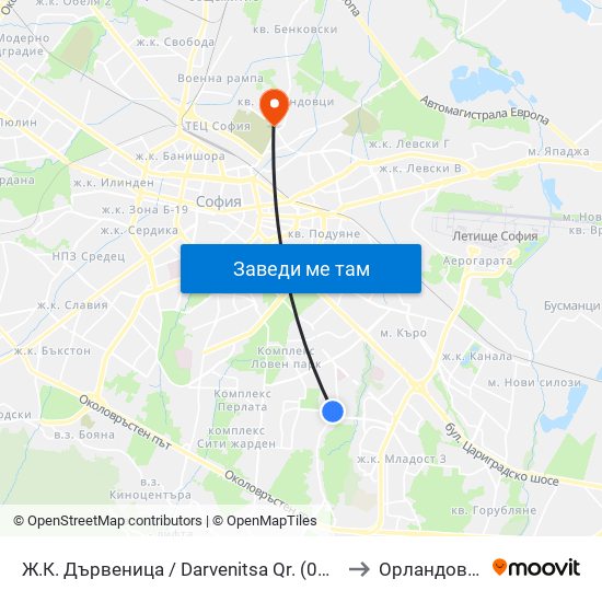 Ж.К. Дървеница / Darvenitsa Qr. (0800) to Орландовци map