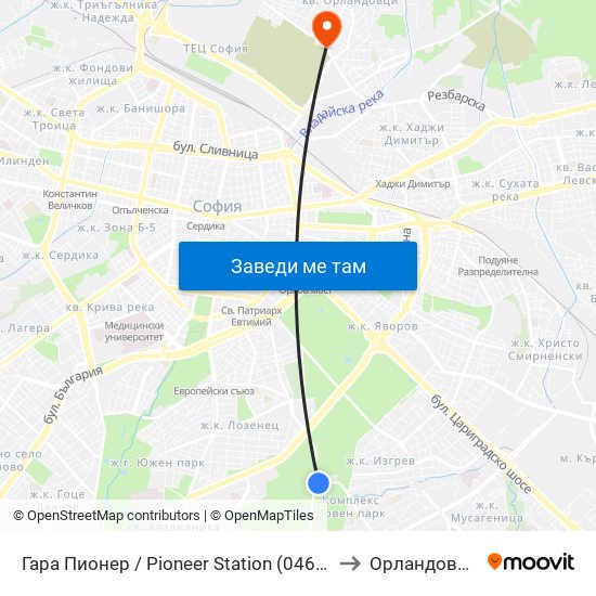 Гара Пионер / Pioneer Station (0465) to Орландовци map