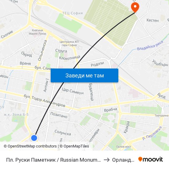 Пл. Руски Паметник / Russian Monument Sq. (1296) to Орландовци map