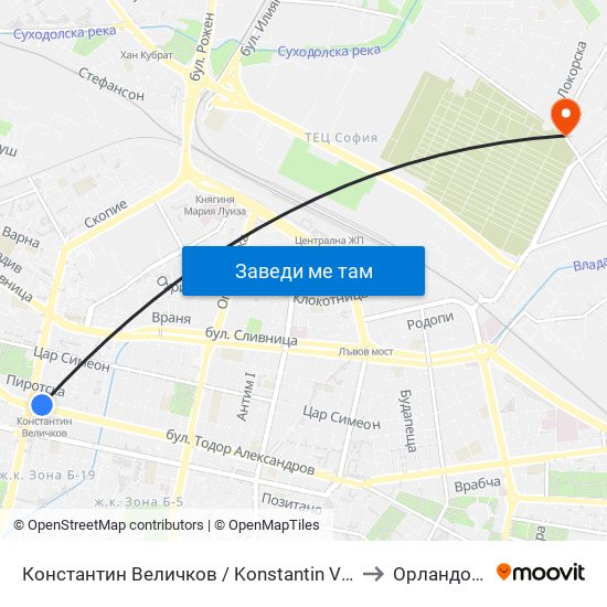 Константин Величков / Konstantin Velichkov to Орландовци map