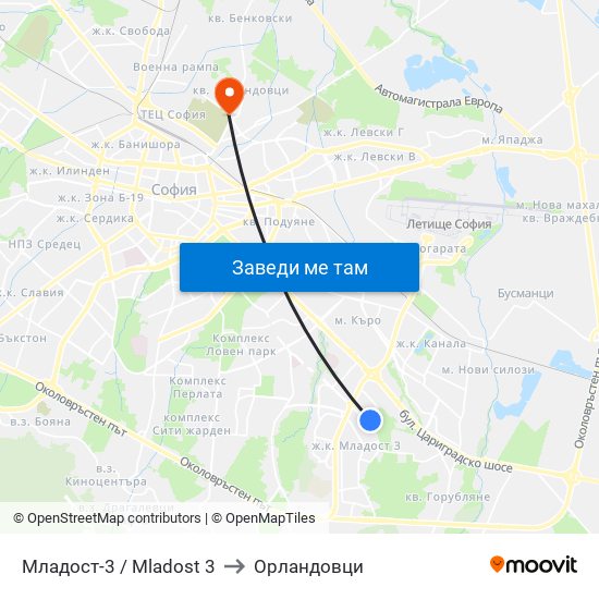 Младост-3 / Mladost 3 to Орландовци map