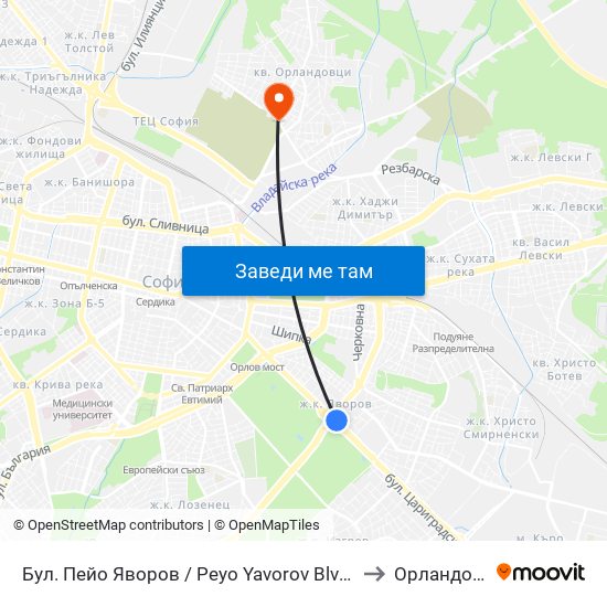 Бул. Пейо Яворов / Peyo Yavorov Blvd. (0073) to Орландовци map