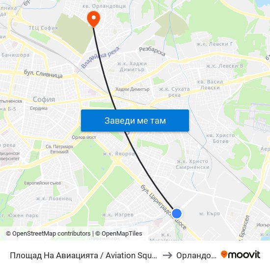 Площад На Авиацията / Aviation Square (1258) to Орландовци map