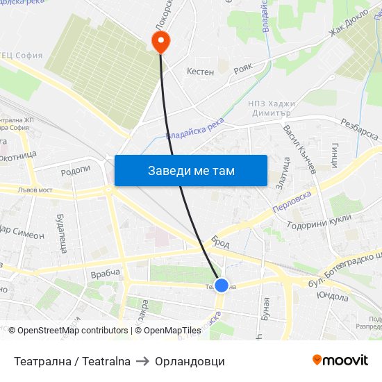 Театрална / Teatralna to Орландовци map