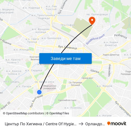 Център По Хигиена / Centre Of Hygiene (2343) to Орландовци map