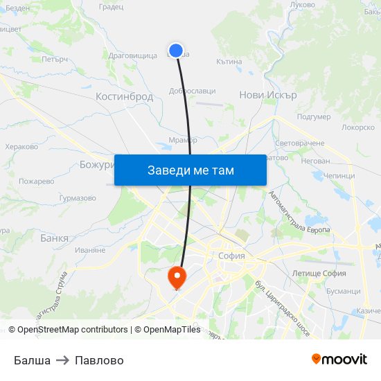 Балша to Павлово map