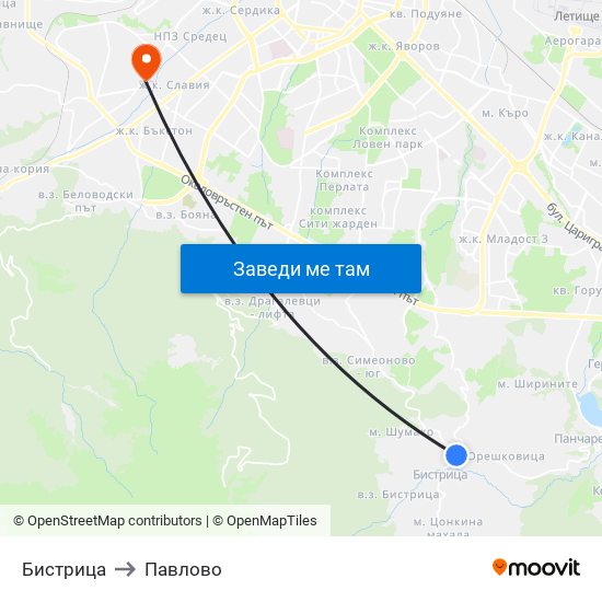 Бистрица to Павлово map