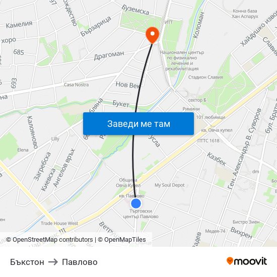 Бъкстон to Павлово map