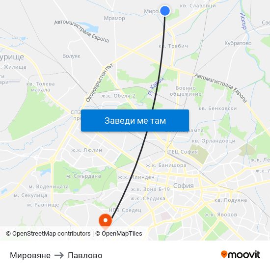 Мировяне to Павлово map