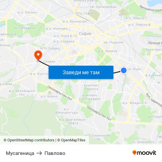 Мусагеница to Павлово map