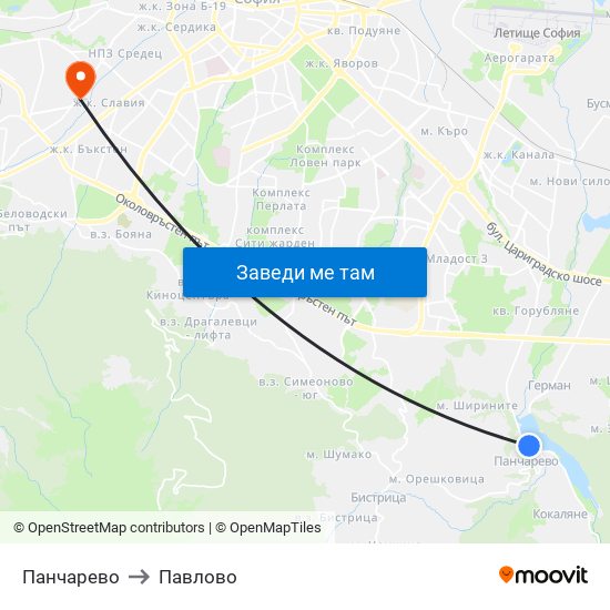 Панчарево to Павлово map