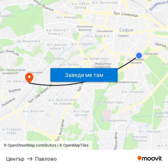 Център to Павлово map