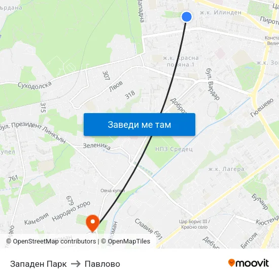 Западен Парк to Павлово map