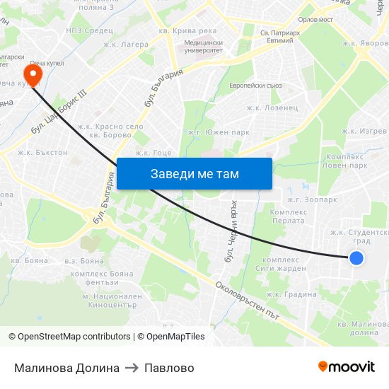 Малинова Долина to Павлово map