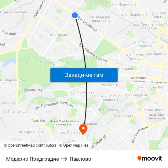 Модерно Предградие to Павлово map