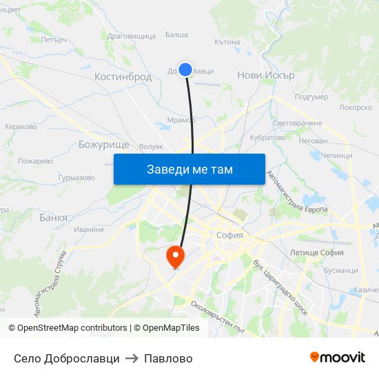 Село Доброславци to Павлово map
