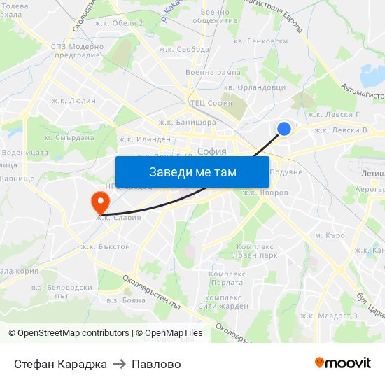 Стефан Караджа to Павлово map