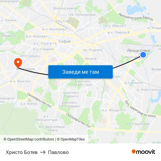 Христо Ботев to Павлово map