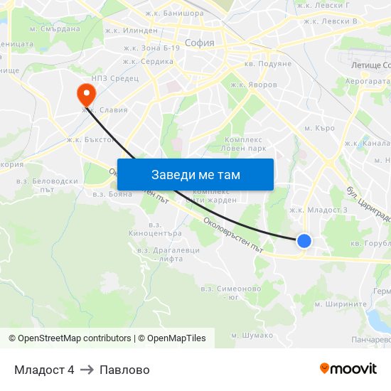 Младост 4 to Павлово map