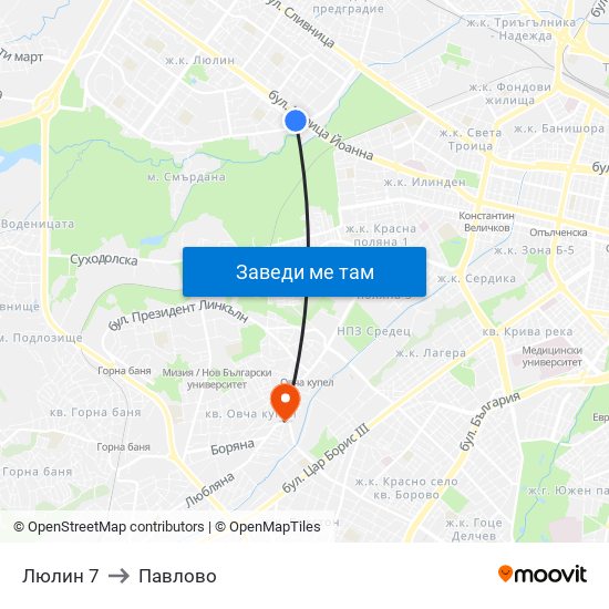 Люлин 7 to Павлово map
