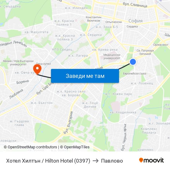 Хотел Хилтън / Hilton Hotel (0397) to Павлово map