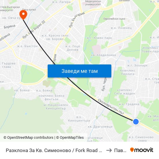 Разклона За Кв. Симеоново / Fork Road To Simeonovo Qr. (1459) to Павлово map