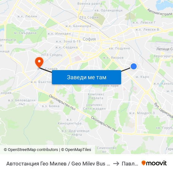 Автостанция Гео Милев / Geo Milev Bus Station (0052) to Павлово map