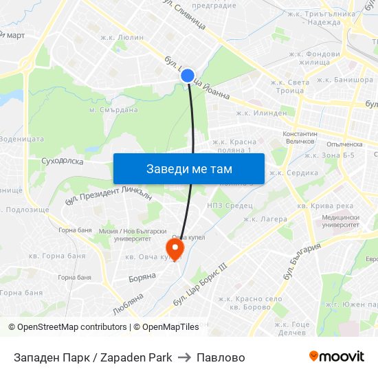 Западен Парк / Zapaden Park to Павлово map