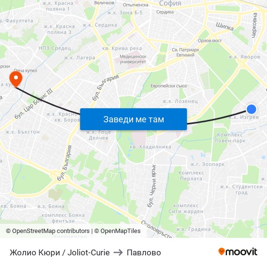 Жолио Кюри / Joliot-Curie to Павлово map