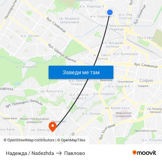 Надежда / Nadezhda to Павлово map