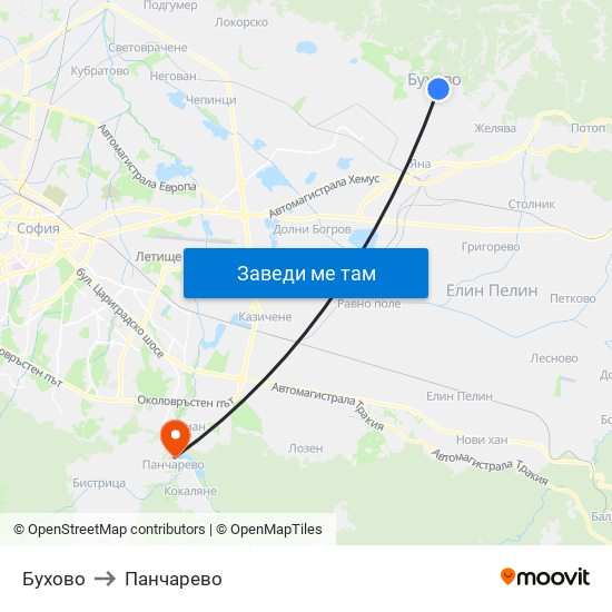 Бухово to Панчарево map