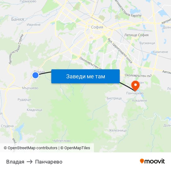 Владая to Панчарево map