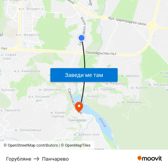 Горубляне to Панчарево map