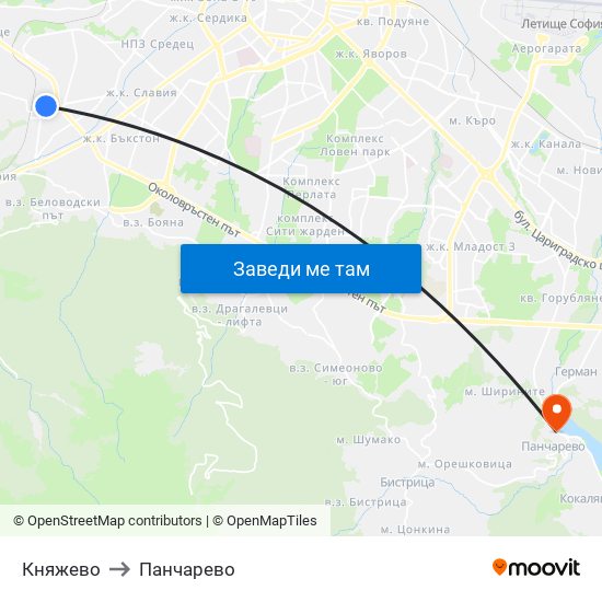 Княжево to Панчарево map