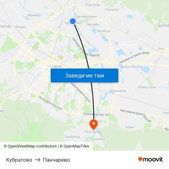Кубратово to Панчарево map