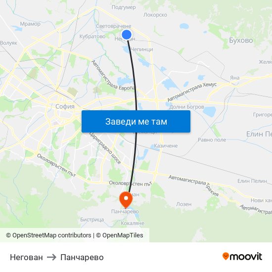 Негован to Панчарево map