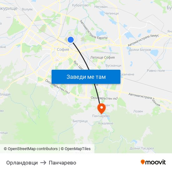 Орландовци to Панчарево map
