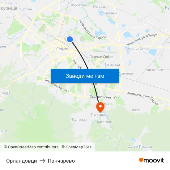 Орландовци to Панчарево map